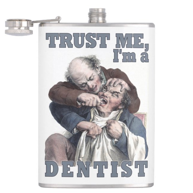 DENTIST humour custom monogram flask (Opened)