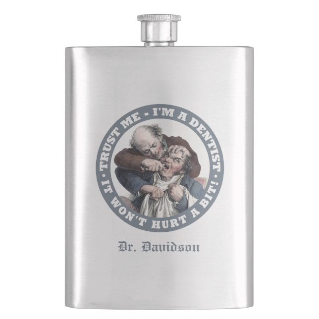 DENTIST humour custom monogram flask (Front)