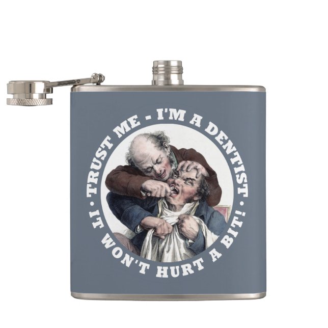 DENTIST humour custom monogram flask (Opened)
