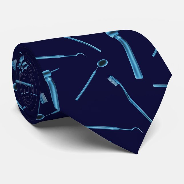 Dentist Hygienist Dental Tools Navy Blue Tie (Rolled)