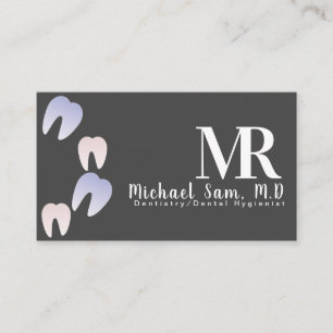Dentist Hygienist Ombre Tooth Logo Grey Business Business Card