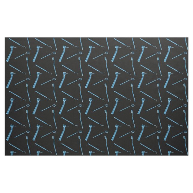 Dentist Hygienist Xray Dental Instruments Black Fabric (Fat Quarter)