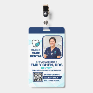 Dentist ID Badge Photo QR Code Tooth Logo Teal