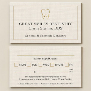 Dentist Linen Gold Tooth Dental Appointment Card