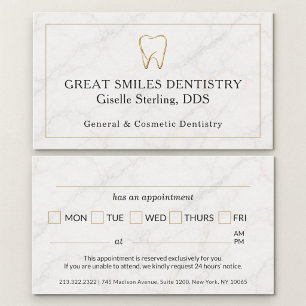 Dentist Marble Gold Tooth Dental Appointment Business Card