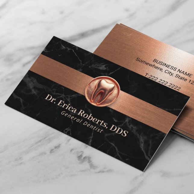 Dentist Modern 3D Tooth Logo Copper Dental Care Business Card (Creator Uploaded)