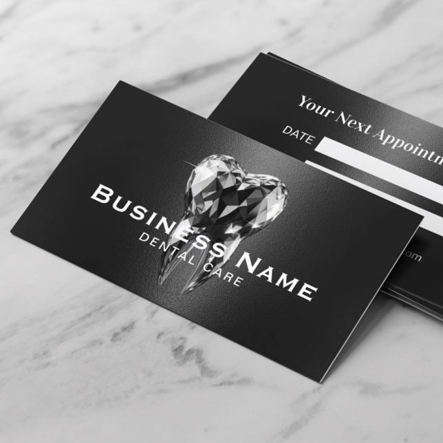 Dentist Modern Diamond Tooth Black Metal Dental Appointment Card (Creator Uploaded)