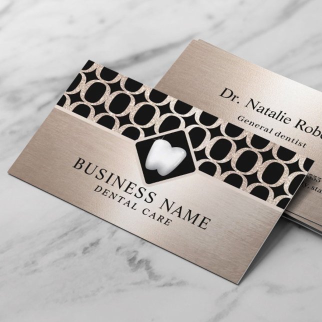 Dentist Modern Gold Geometric Pattern Dental Care Business Card (Creator Uploaded)