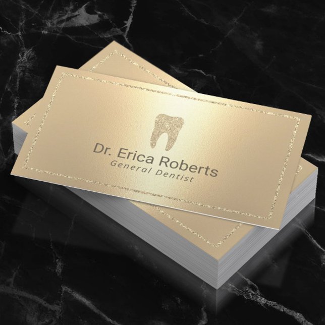 Dentist Modern Gold Metallic Dental Care Business Card (Creator Uploaded)