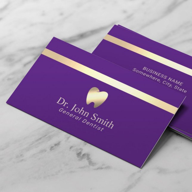 Dentist Modern Gold Stripe Purple Dental Care Business Card (Creator Uploaded)