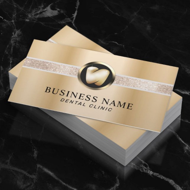 Dentist Modern Gold Tooth Logo Dental Office Busin Business Card (Creator Uploaded)
