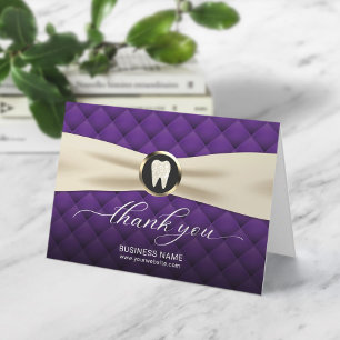 Dentist Modern Purple Ivory Ribbon Dental Thank You Card