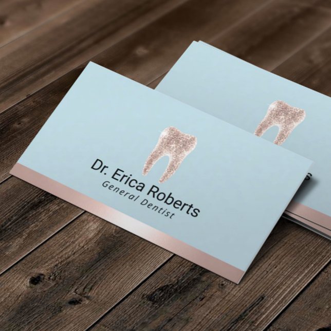 Dentist Modern Rose Gold Border Mint Blue Dental  Business Card (Creator Uploaded)