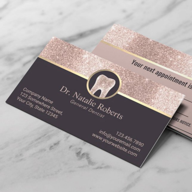 Dentist Modern Rose Gold Glitter Tooth Dental Care Appointment Card (Creator Uploaded)