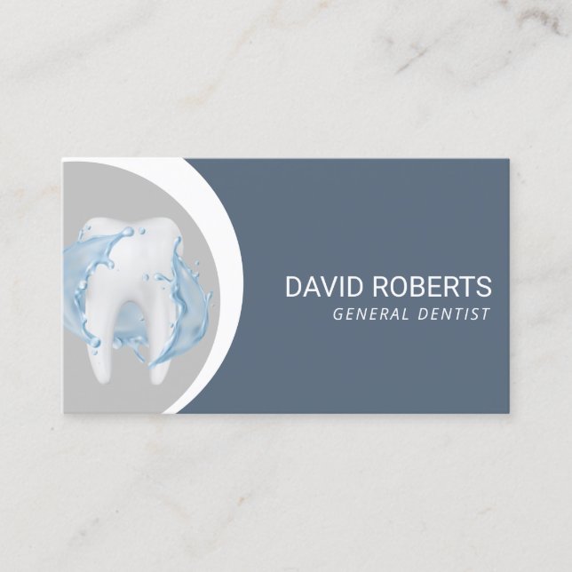 Dentist Modern Silver & Dusty Blue Dental Care Business Card (Front)