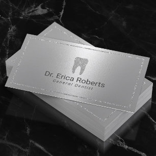 Dentist Modern Silver Metallic Dental Office Business Card