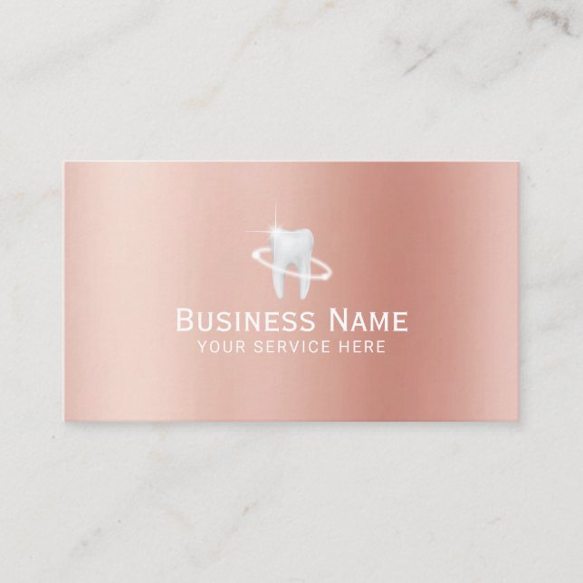Dentist Modern Tooth Logo Rose Gold Dental Appointment Card (Front)