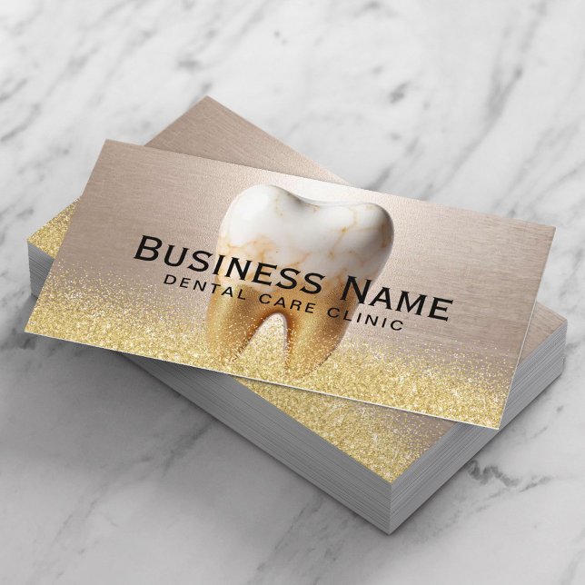 Dentist Modern Tooth Stylish Gold Dental Clinic Appointment Card (Creator Uploaded)