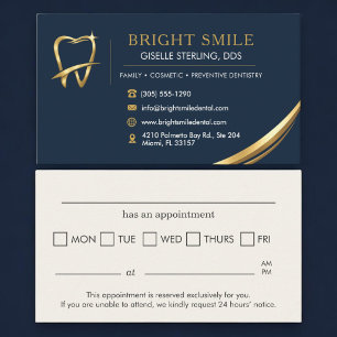 Dentist Navy Blue Gold Logo Dental Appointment Card