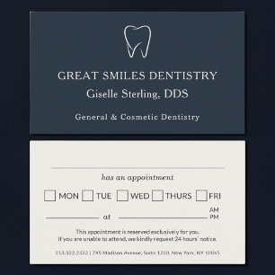 Dentist Navy Blue Tooth Dental Appointment Card