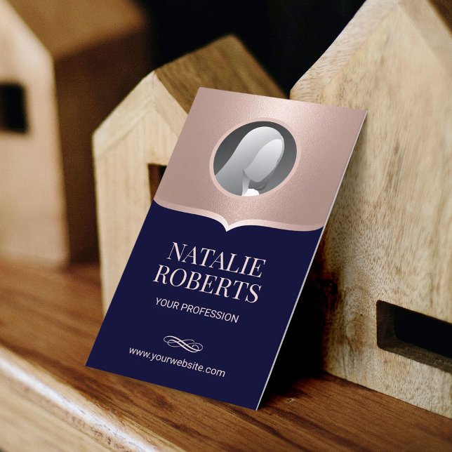 Dentist Navy & Rose Gold Photo Dental Office Business Card (Creator Uploaded)