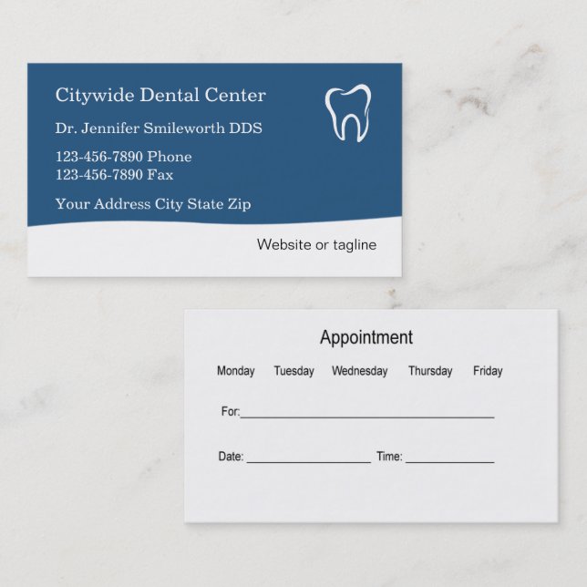 Dentist Office Appointment Business Cards (Front/Back)