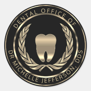 Dentist Office - Black and Gold  Classic Round Sticker