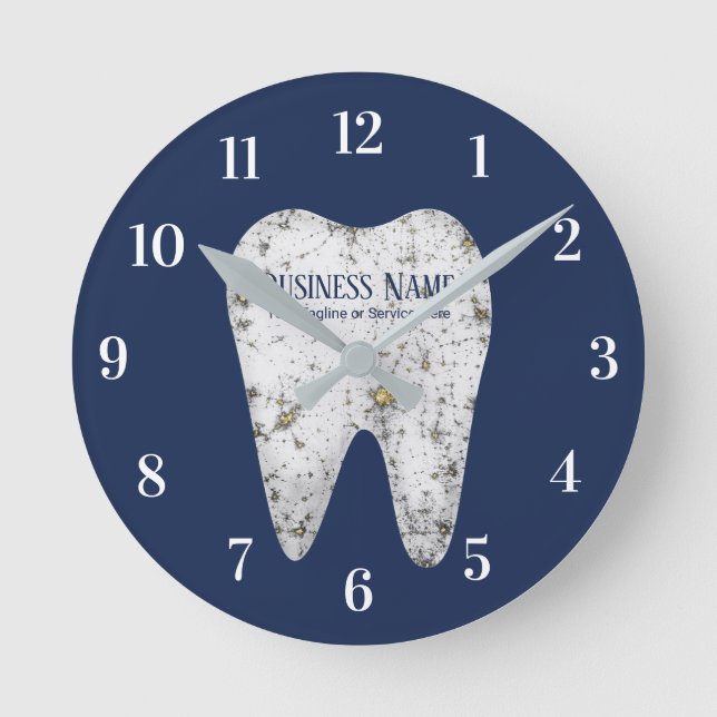 Dentist Office Dental Care Modern White Tooth Navy Round Clock (Front)