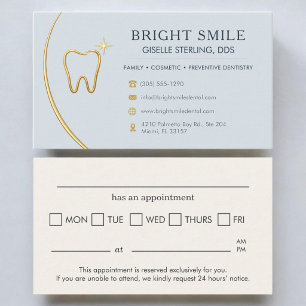 Dentist Office Dusty Blue Gold Tooth Appointment Card
