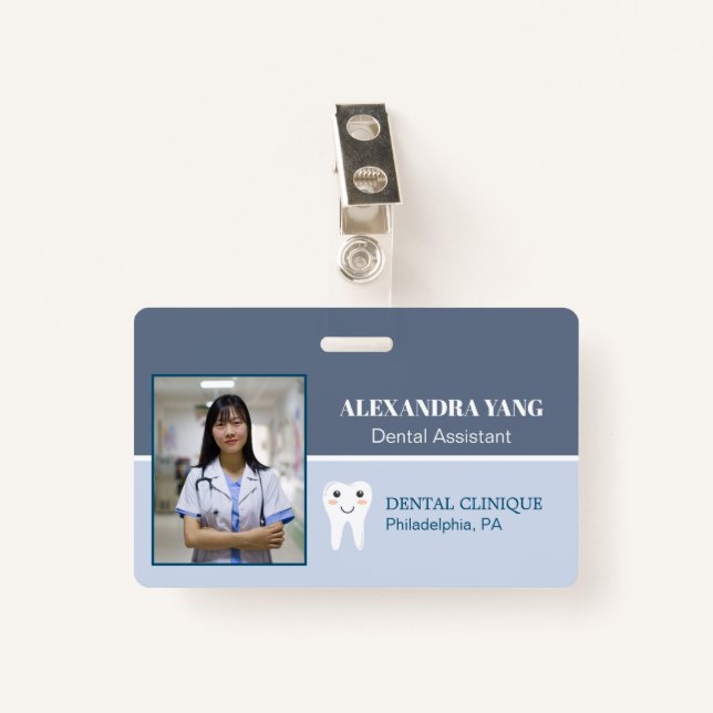 Dentist Office employee, Dental Assistant Photo ID Badge (Front with Clip)