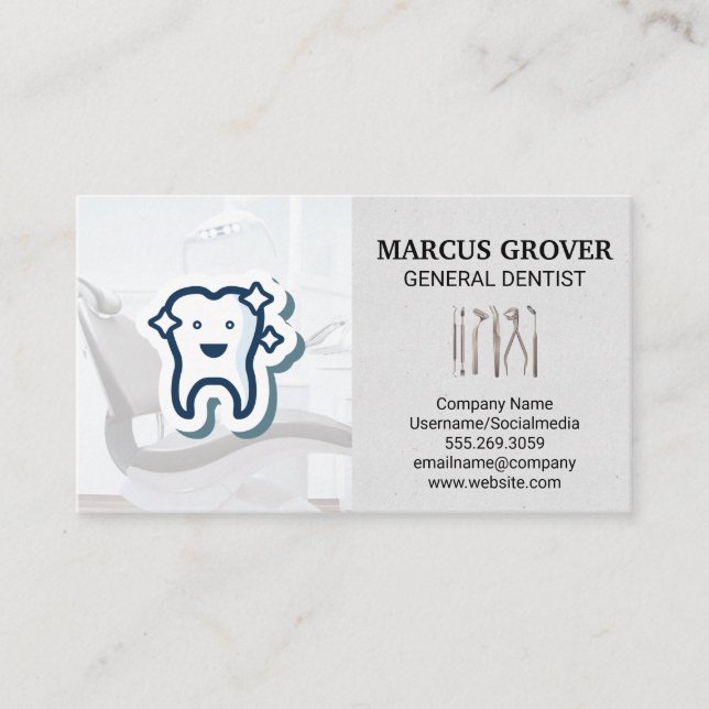 Dentist Office | Happy Tooth | Dental Tools Business Card (Front)