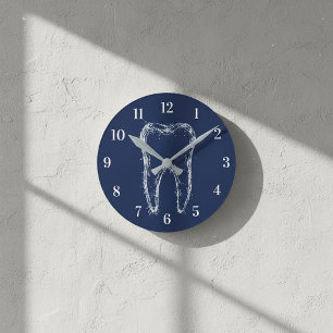 Dentist Office Modern Clean Tooth Dental Care Navy Round Clock
