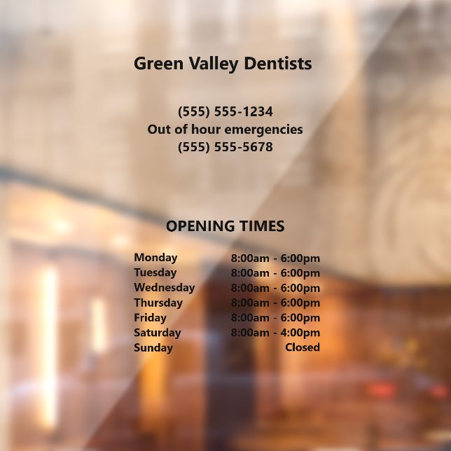 Dentist Office Opening Hours  (Sheet 2)