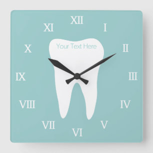 Dentist office wallclock with tooth logo and name
