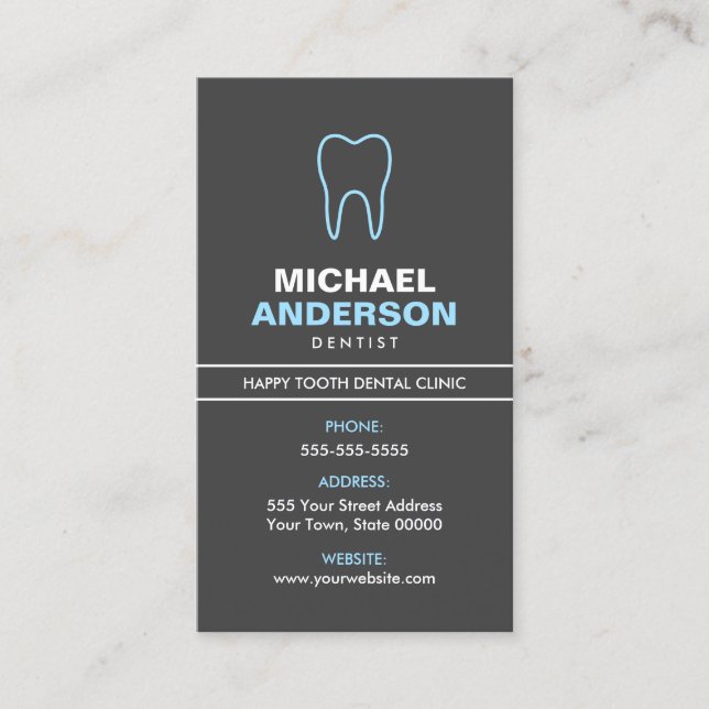 Dentist or dental assistant, modern, blue and grey business card (Front)