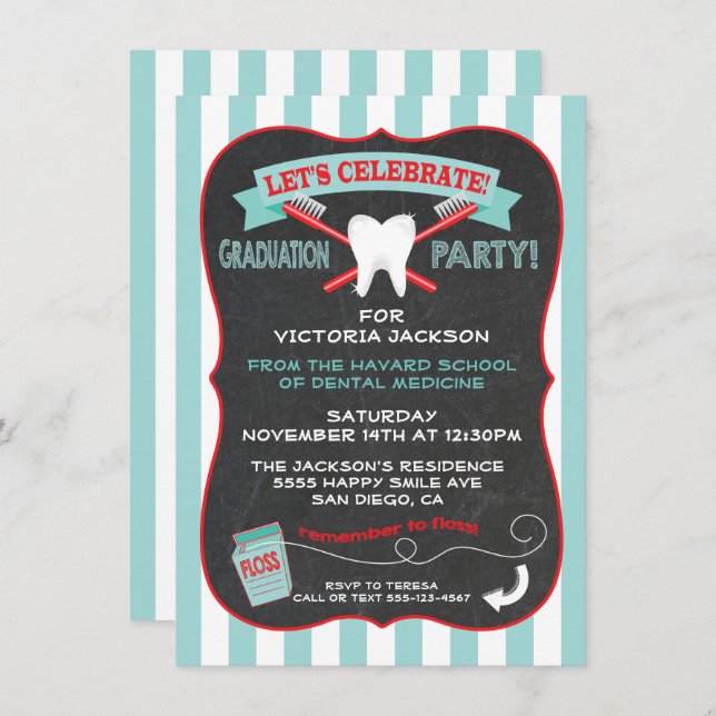 Dentist or dental hygienist Graduation party Invitation (Front/Back)