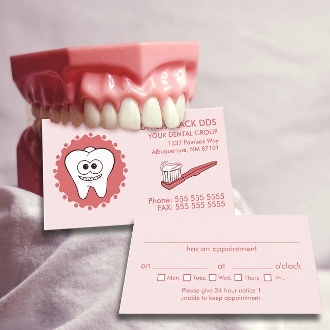 Dentist Pink Appointment Business Cards (Creator Uploaded)