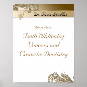 Dentist Poster Tooth Logo Gold Glitter Leaves
