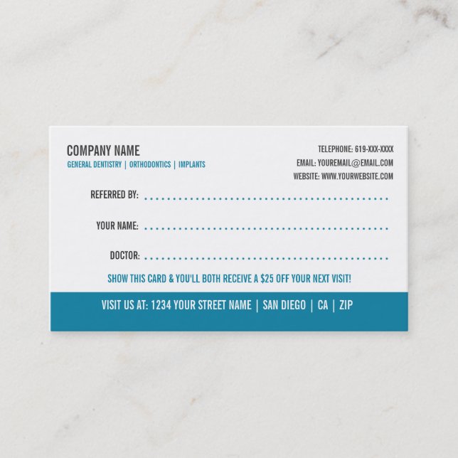 Dentist Referral Business Card (Front)