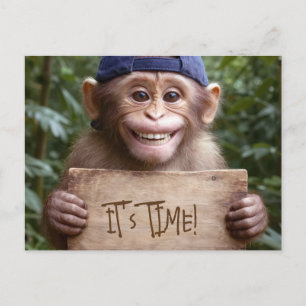 Dentist Reminder Chimp with Wooden Birthday Sign Postcard