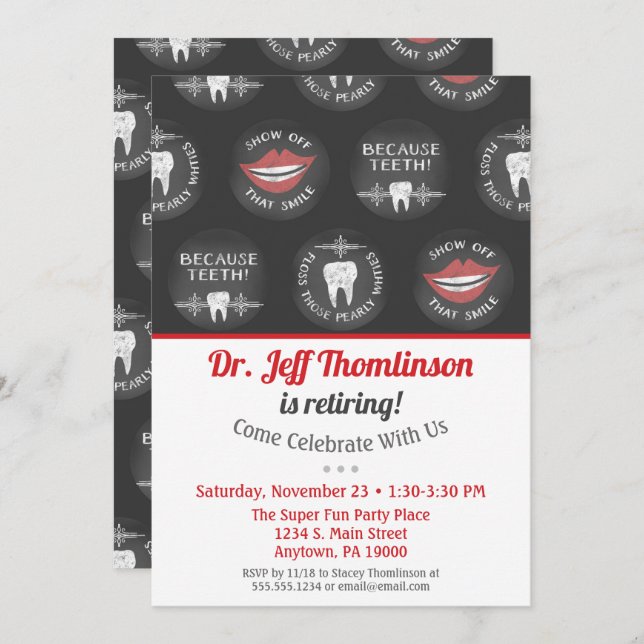 Dentist Retirement Invitation Chalkboard Dental (Front/Back)