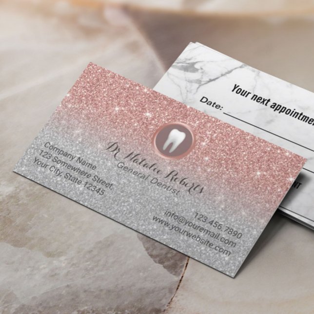 Dentist Rose Gold Glitter Dental Appointment Card (Creator Uploaded)