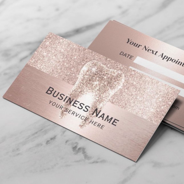 Dentist Rose Gold Glitter Tooth Modern Dental Appointment Card (Creator Uploaded)