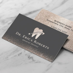 Dentist Rose Gold Glitter Tooth Modern Dental Care Business Card