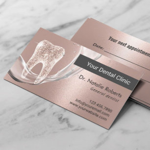 Dentist Rose Gold Glitter Tooth Water Flow Dental Appointment Card