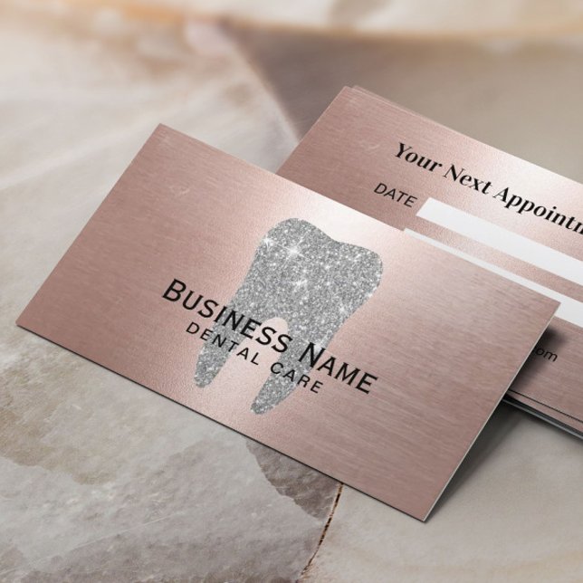 Dentist Silver Glitter Tooth Dental Care Rose Gold Appointment Card (Creator Uploaded)