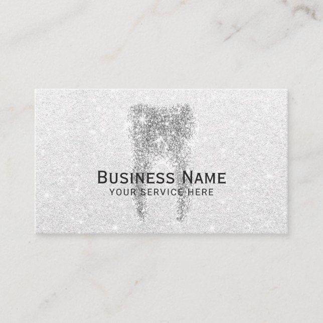 Dentist Silver Glitter Tooth Modern Dental Office Appointment Card (Front)