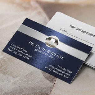 Dentist Silver Stripe Navy Blue Dental Care Appointment Card