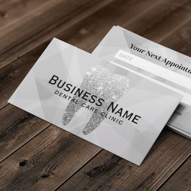Dentist Silver Tooth Abstract Dental Care Clinic Appointment Card (Creator Uploaded)