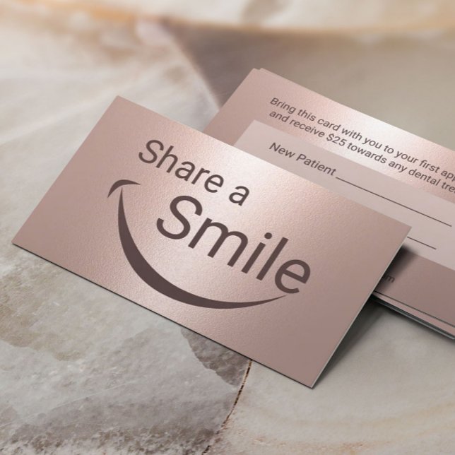 Dentist Smile Modern Rose Gold Dental Referral Card (Creator Uploaded)